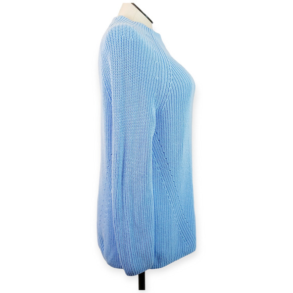 Lands' End SZ 1X Thick Knit Funnel Neck Sweater Sky Blue 100% Cotton - Picture 6 of 8